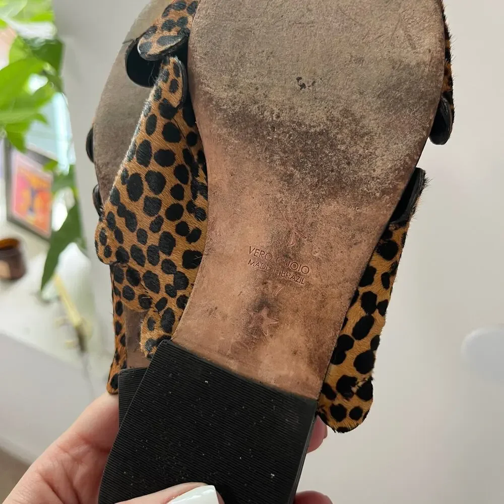 Isa Tapia Calf Hair Animal Print Sandals Size 7